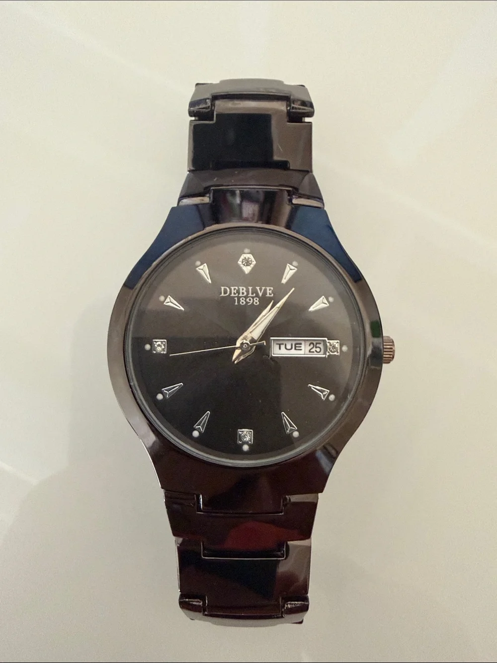 DEBLVE 1898 Black Men’s Day-Date Quartz Stainless Steel Watch